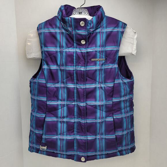 Zero Exposure Puffy Vest Popular Purple Turquoise Plaid Ladies S/XS or Child - Picture 1 of 10